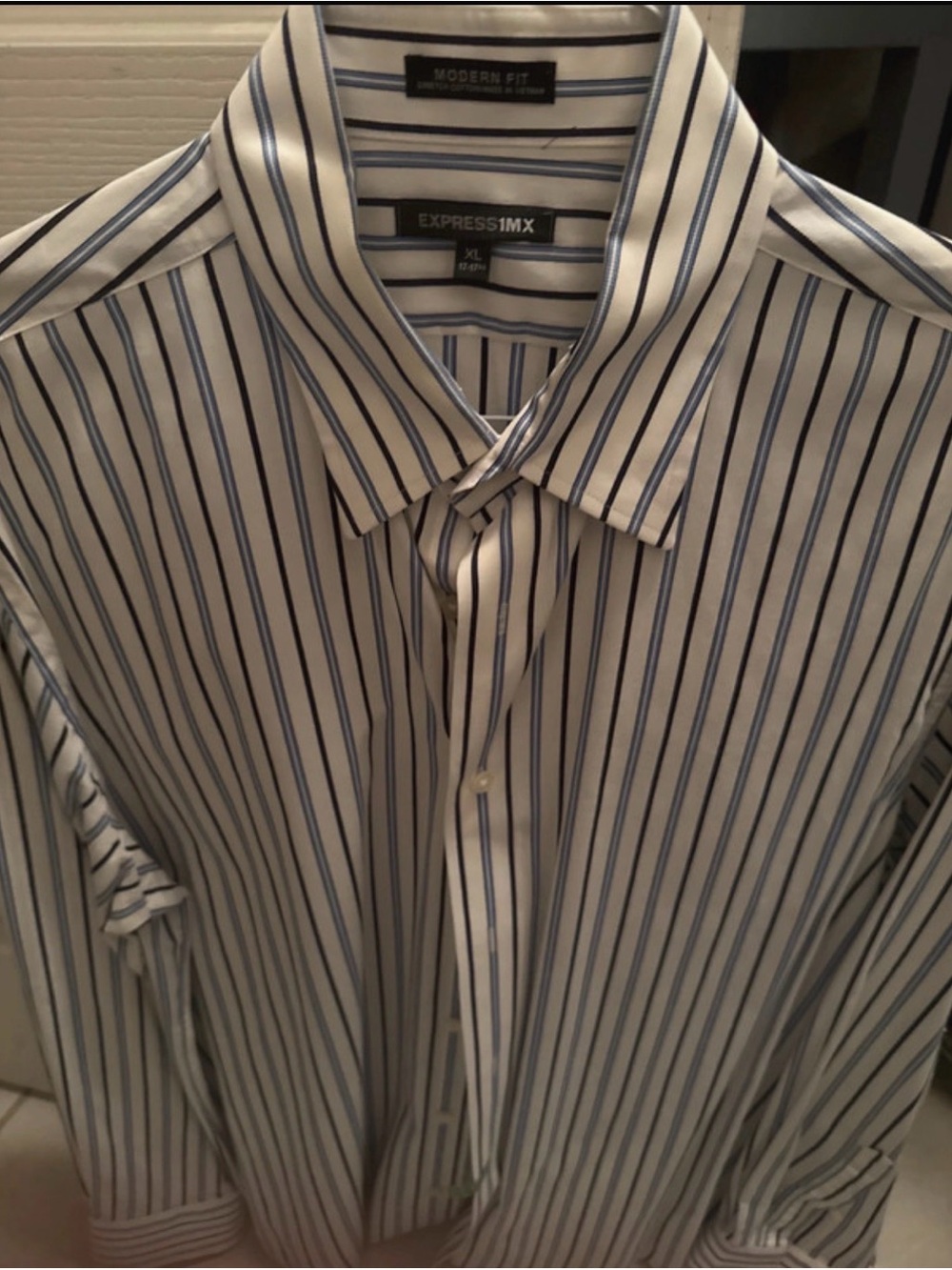 Express Striped Blue and White Modern Fit Dress Shirt